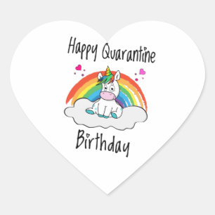 Pegatina En Forma De Corazón Arcoiris unicornio de cumpleaños de cuarentena