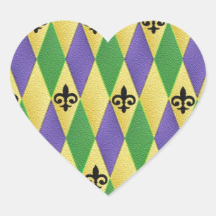 Pegatina En Forma De Corazón Arlequín de Mardi Gras Flor De Lis