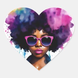 Pegatina En Forma De Corazón Aroma afro de pelo arcoiris Mujeres negras gafas d