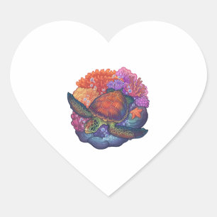 Pegatina En Forma De Corazón Arrecife de tortuga marina