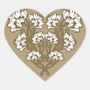 Pegatina En Forma De Corazón Art Nouveau Flower Heart Tan