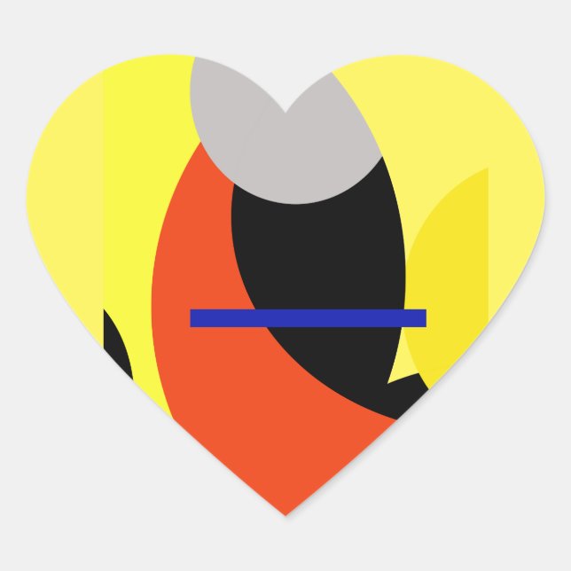 Pegatina En Forma De Corazón Arte abstracto amarillo rojo azul (Anverso)