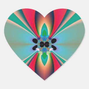 Pegatina En Forma De Corazón Arte abstracto de simetría de espejo de coral verd