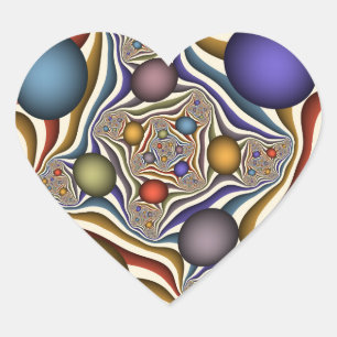 Pegatina En Forma De Corazón Arte abstracto fractal moderno colorido que vuela