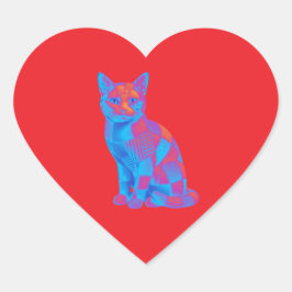 Pegatina En Forma De Corazón Arte de gato geométrico alucinante