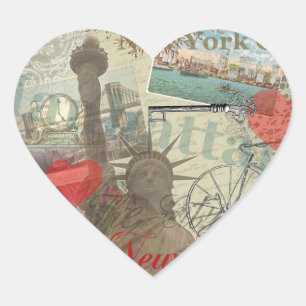 Pegatina En Forma De Corazón Arte de la Línea de Skyline de la Libertad Vintage