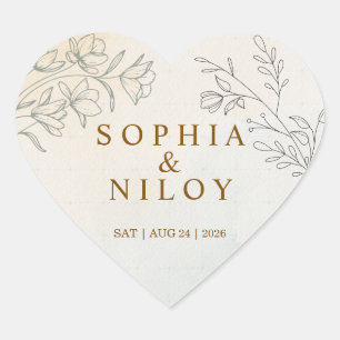 Pegatina En Forma De Corazón Arte de línea minimalista moderna para bodas