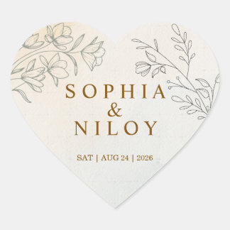 Pegatina En Forma De Corazón Arte de línea minimalista moderna para bodas