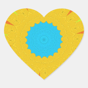 Pegatina En Forma De Corazón Arte de Mandala en Cian y Dorado