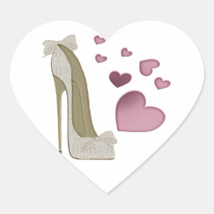 Pegatina En Forma De Corazón Arte de zapatos y corazones rosados de Stiletto