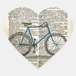 Pegatina En Forma De Corazón Arte DICCIONARIO Imprimir Bicicleta Azul Vintage