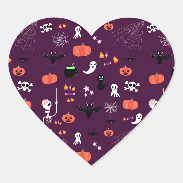 Pegatina En Forma De Corazón Arte espeluznante y lindo de Halloween (Anverso)