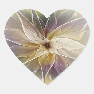 Pegatina En Forma De Corazón Arte fractal abstracto de berenjena dorada fantasí