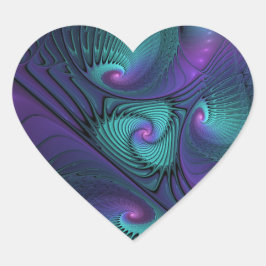Pegatina En Forma De Corazón Arte fractal abstracto moderno de púrpura y turque