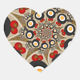 Pegatina En Forma De Corazón Arte fractal divertido de brunch, tomates, huevos