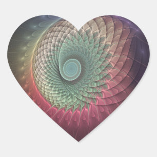 Pegatina En Forma De Corazón Arte fractal moderno abstracto de caracol colorido