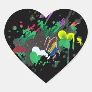 Pegatina En Forma De Corazón Arte hecho a mano - Flor de mariposa