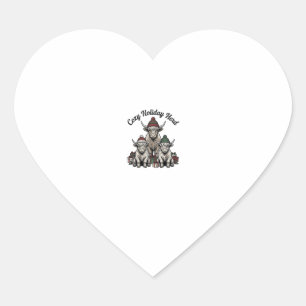 Pegatina En Forma De Corazón Arte Navideño Vintage Vacuno de las Tierras Altas