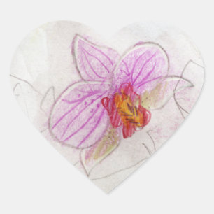 Pegatina En Forma De Corazón Arte orquídea en rosa