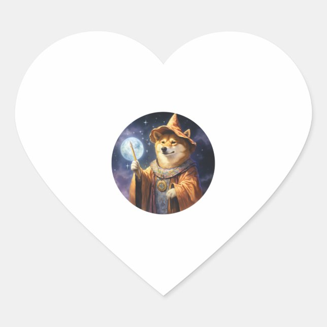Pegatina En Forma De Corazón Asistente Mago Perro Shiba Inu   (Anverso)