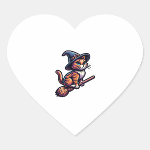 Pegatina En Forma De Corazón Asistente para gatos Halloween Bruja Mystical Cat