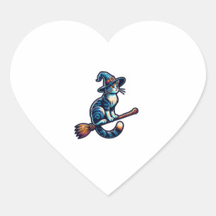 Pegatina En Forma De Corazón Asistente para gatos Halloween Bruja Mystical Cat