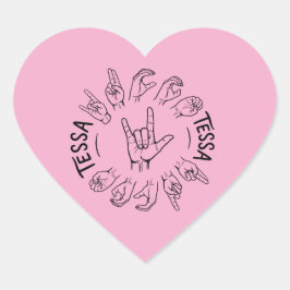 Pegatina En Forma De Corazón ASL Te Amo con el nombre Tessa - Lenguaje de Señas