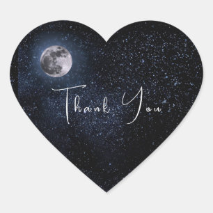 Pegatina En Forma De Corazón Astrología de Luna Llena Estrellas Azul Celeste Bl