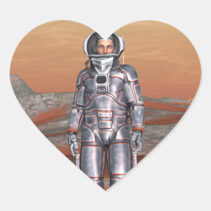 Pegatina En Forma De Corazón Astronauta Marte - Explorador Espacial en Planeta 
