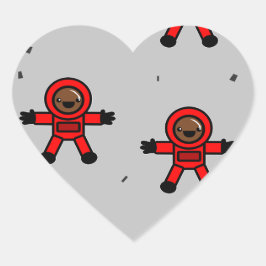 Pegatina En Forma De Corazón Astronautas rojos sobre gris