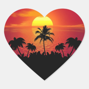 Pegatina En Forma De Corazón Atardecer con palmeras Silhouette-16514