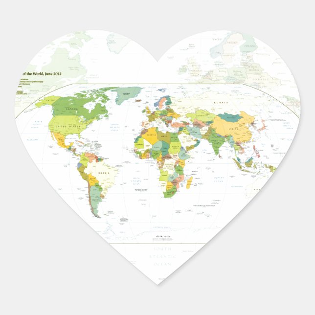 Pegatina En Forma De Corazón Atlas del País del Mapa Mundial (Anverso)
