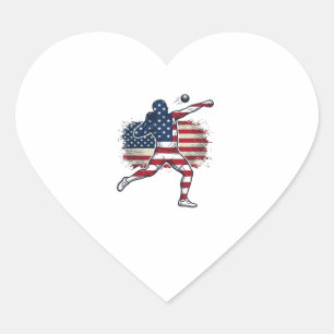 Pegatina En Forma De Corazón Atleta de lanzamiento de peso patriótico diseño de