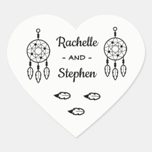 Pegatina En Forma De Corazón Atrapa Sueños Boho Boda Compromiso Negro Blanco
