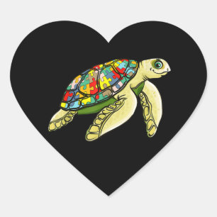 Pegatina En Forma De Corazón Autista  Rompecabezas de tortuga marina Pieza Auti