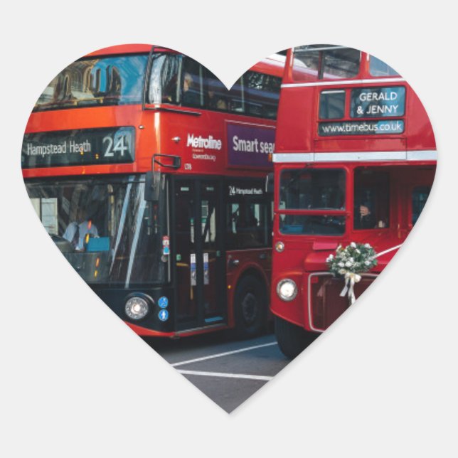 Pegatina En Forma De Corazón Autobuses Red Double Decker (Anverso)