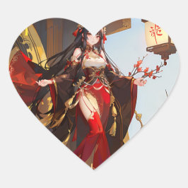 Pegatina En Forma De Corazón Autocollant fille manga avec robe soiree rouge