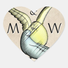 Pegatina En Forma De Corazón Aves amorosas rusticas (Pegatinas con forma de cor