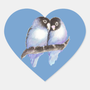 Pegatina En Forma De Corazón Aves Aves Aves Azules de Color Azul, Ave