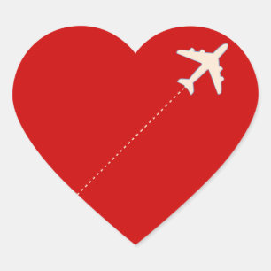 Pegatina En Forma De Corazón avión de viaje con línea de puntos