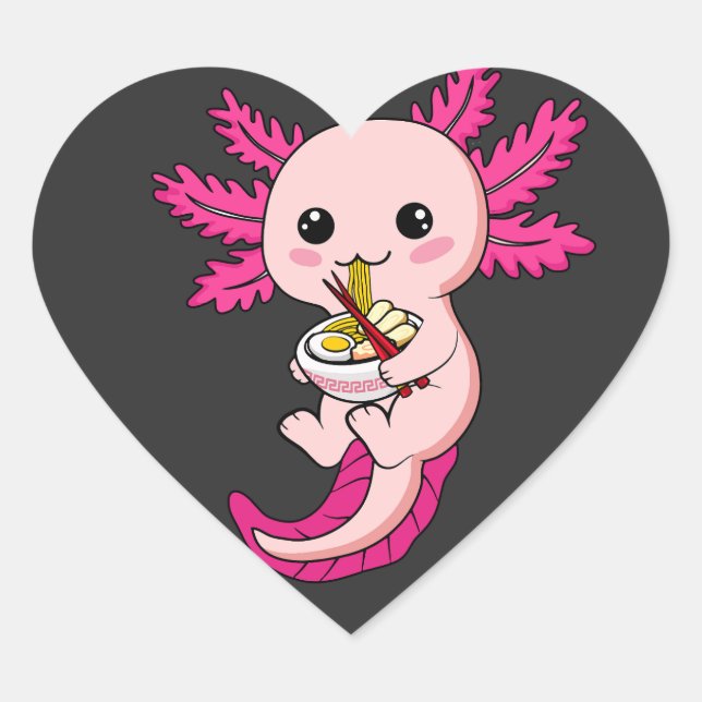 Pegatina En Forma De Corazón Axolotl Comer fideos Ramen Kawaii Anime (Anverso)