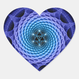 Pegatina En Forma De Corazón Azul espiral de la mandala de Merkaba (geometría