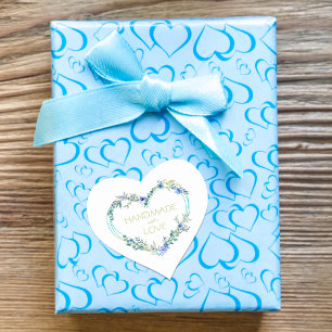 Pegatina En Forma De Corazón Azul hecho a mano con amor Cita Corazón floral