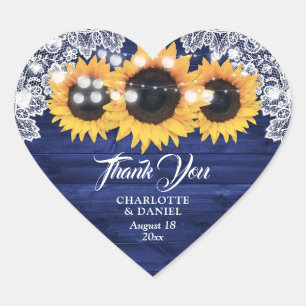 Pegatina En Forma De Corazón Azul Marino Madera Encaje Girasol Boda Agradecimie