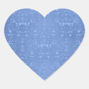 Pegatina En Forma De Corazón Azul Miriñaque Floral Fancy Patrón de Damasco