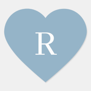Pegatina En Forma De Corazón Azul Polvoriento Blanco Monogramas Boda Despedida
