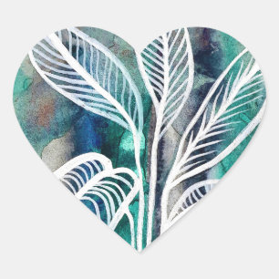 Pegatina En Forma De Corazón Azul turquesa y Verde azulado color de agua botáni