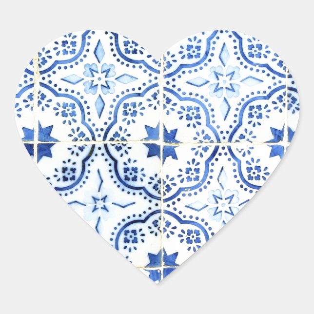 Pegatina En Forma De Corazón Azulejos, Portuguese Tiles (Anverso)