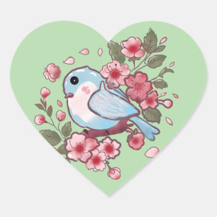 Pegatina En Forma De Corazón Azulillo de primavera adorable y flor de cerezo ac
