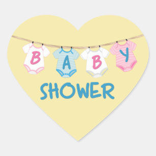 Pegatina En Forma De Corazón Baby Shower con ropa de bebé